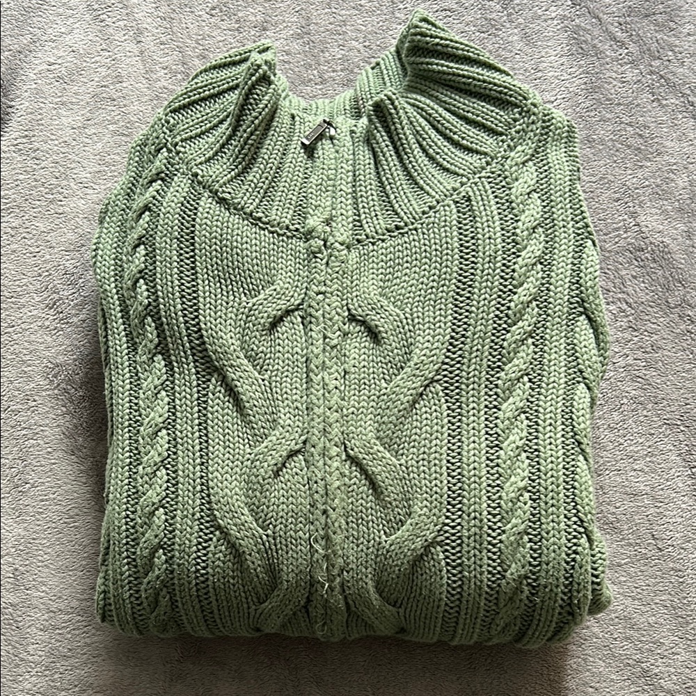 L.L. Bean Green Cowl Neck Cable Knit Sweater